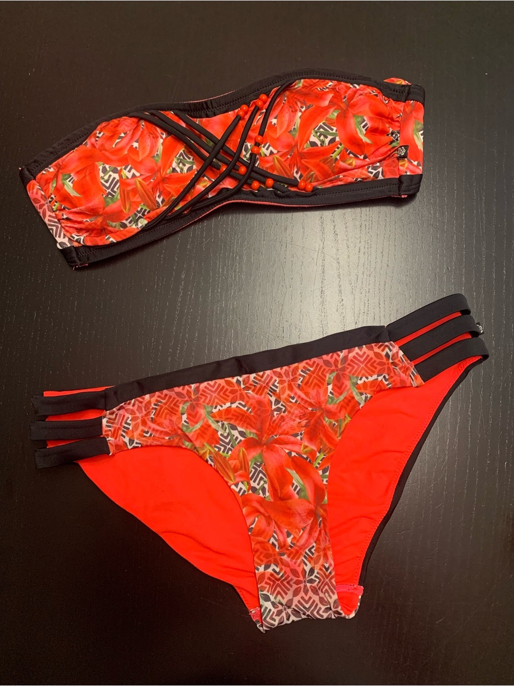 La Vie En Rose Medium Bright Coral Bikini Top and Bottom Set